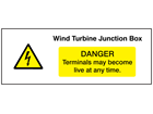 Wind turbine array junction box hazard label