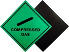 Compressed gas hazard warning diamond label, magnetic