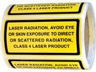 Laser radiation, avoid eye or skin exposure to direct or scattered radiation, class 4 laser equipment warning label.