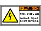 120 / 208 V AC label