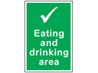 Eating and drinking area symbol and text safety sign.