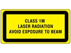 Class 1 laser radiation, laser radiation avoid exposure to beam label.