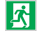 Fire exit symbol safety sign, facing right.