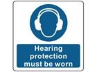 Hearing protection must be worn symbol and text safety label.