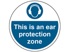 This is an ear protection zone symbol and text floor graphic marker.