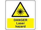 Danger laser hazard symbol and text safety label.