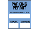 Parking permit label, blue background