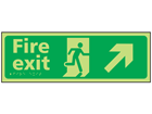 Fire exit arrow up right photoluminescent sign.