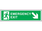 Emergency exit arrow diagonal down-right symbol and text safety sign.