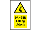 Danger, Falling objects symbol and text safety sign.