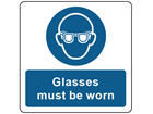 Glasses must be worn symbol and text safety label.