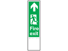 Fire exit, running man left, arrow ahead sign.