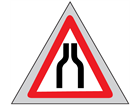 Road ahead narrows on both sides roll up road sign