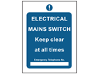 Electrical mains switch safety sign.