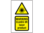 Warning Class 3R laser product symbol and text safety sign.