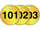 Brass valve tags, numbered 101-125