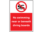 No swimming near or beneath diving boards sign.