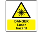 Danger laser hazard symbol and text safety label.