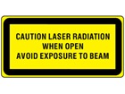 Caution laser radiation when open avoid exposure to beam, laser equipment warning safety label.