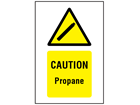 Caution propane symbol and text safety sign.