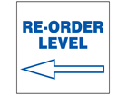 Re-order level, arrow left, sign.