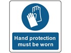 Hand protection must be worn symbol and text safety label.