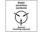 Static sensitive contents, special handling required heavy duty packaging label