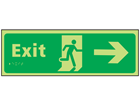 Exit arrow right photoluminescent sign.