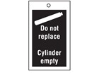 Gas cylinder replacement symbol and text tag.