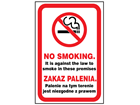 No smoking safety sign (England), English/Polish.