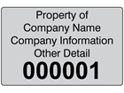 Assetmark foil serial number label (black text), 32mm x 50mm