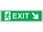 Exit arrow diagonal down-right symbol and text safety sign.