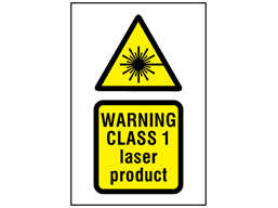 Warning Class 1 laser product symbol and text safety sign.