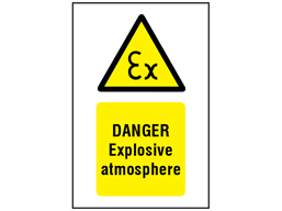 Danger Explosive atmosphere symbol and text safety sign.