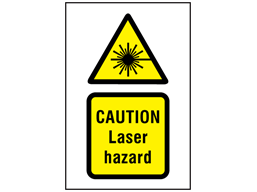 Caution Laser hazard symbol and text safety sign.