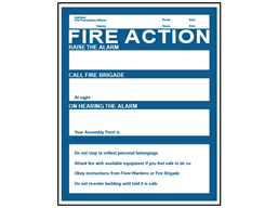 Fire action notice safety sign.