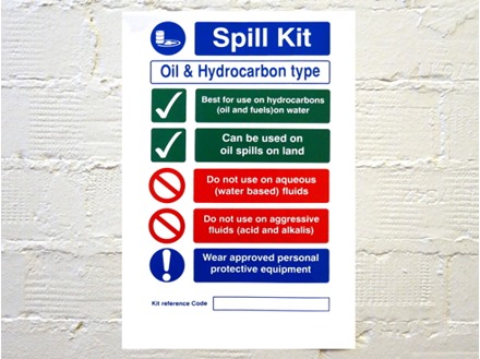 Oil spill kit sign.