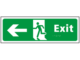 Exit, running man, arrow left sign.