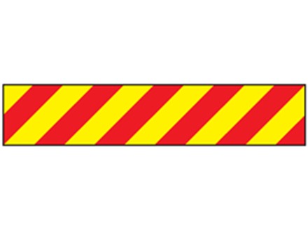 Laminated warning tape, red and yellow chevron.