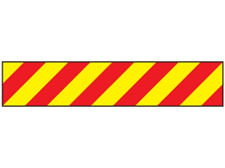 Laminated warning tape, red and yellow chevron.