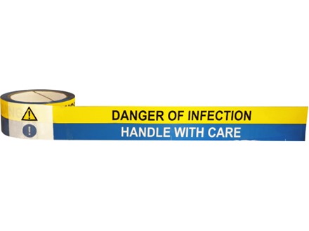 Danger of infection, Handle with care symbol and text safety tape.