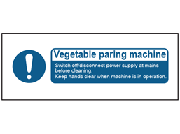 Vegetable paring machine safety label.