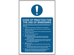 Code of practice for use of bandsaws safety sign.