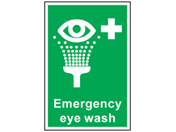 Emergency eye wash symbol and text sign.