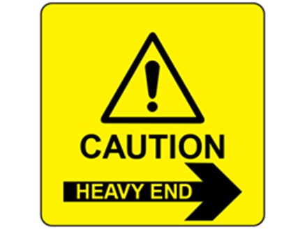 Caution heavy end, arrow right label.