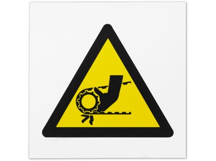 Drive belt hazard symbol safety sign.