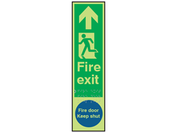 Fire exit, running man left, fire door keep shut fingerplate photoluminescent sign.