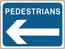 Pedestrian, arrow left temporary road sign.