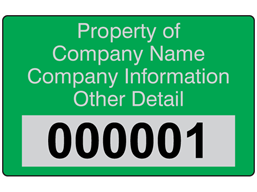 Assetmark serial number label (text on colour), 32mm x 50mm