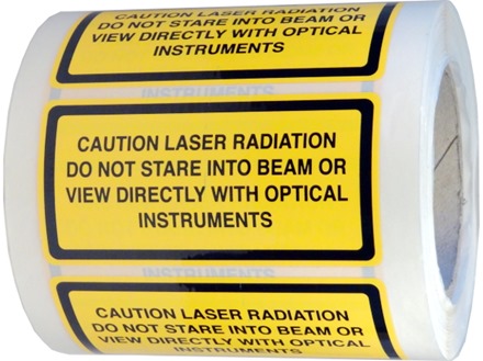 Caution laser radiation do not stare into beam or view directly with optical instruments, laser equipment warning label.